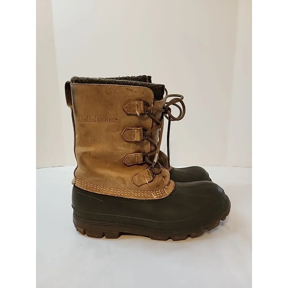 Ll Bean Mens Duck Boots Winter Insulated Size 7 Brown Leather Rubber Wool